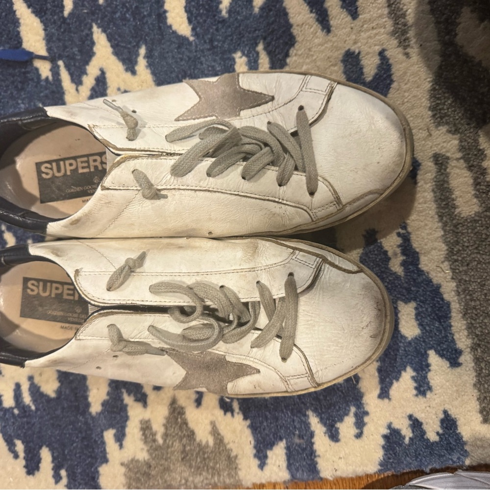 Golden Goose White and Navy Sneakers